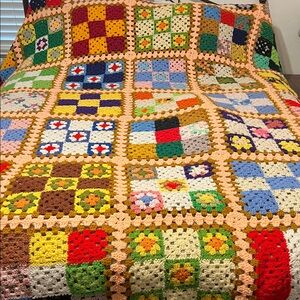Handcrafted Multicolor Granny Squares Patchwork Quilt